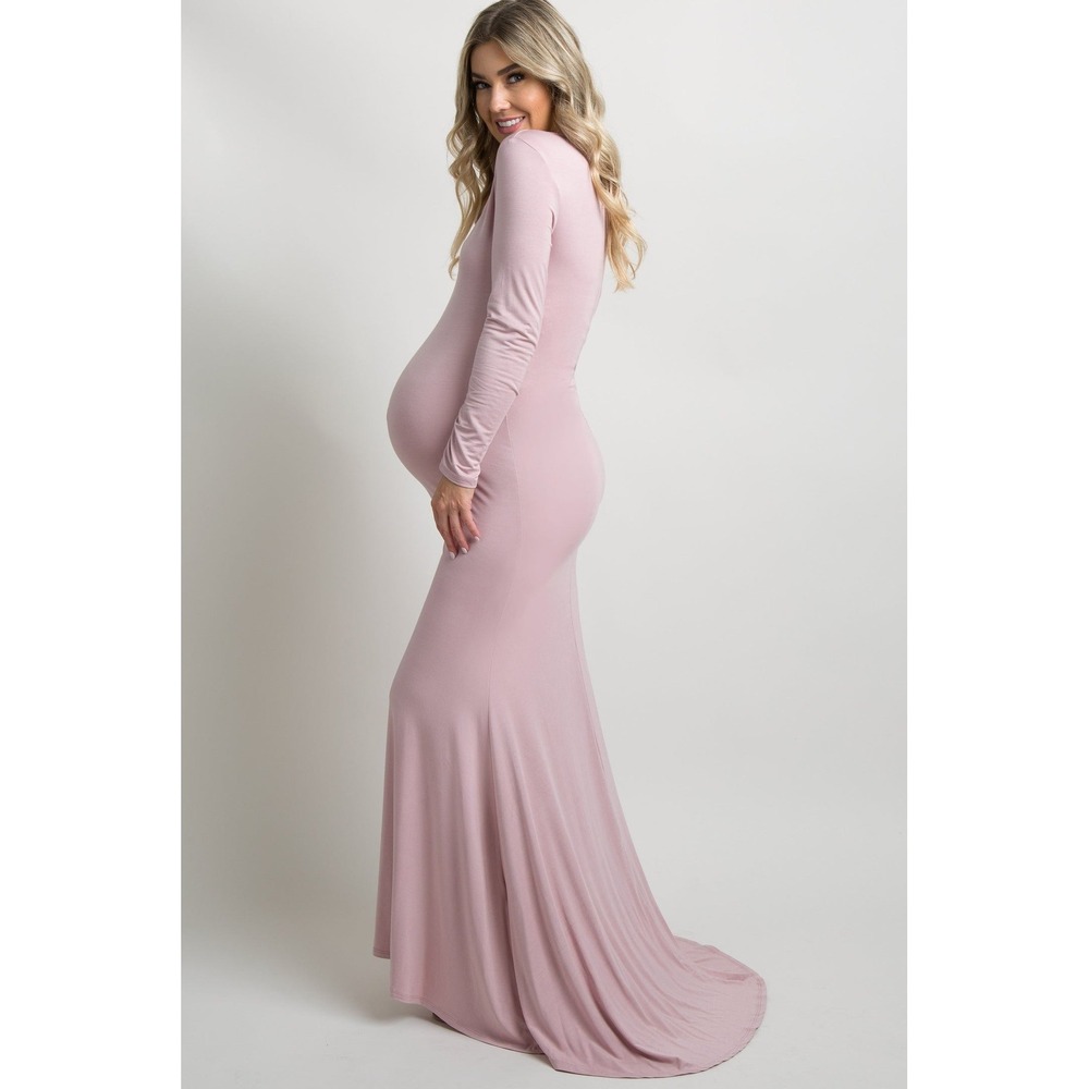 NEW PinkBlush Pink Long Sleeve Photoshoot Maternity Gown/Dress‎ Pink Size Small